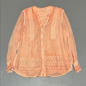 Soft Surroundings Peachy Orange Button Down Long Sleeve Shirt (Women’s Large)